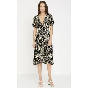 Faithfull The Brand Dress “Illia Zebra” Gold & Black Print MIDI Sz 4 Nwo…